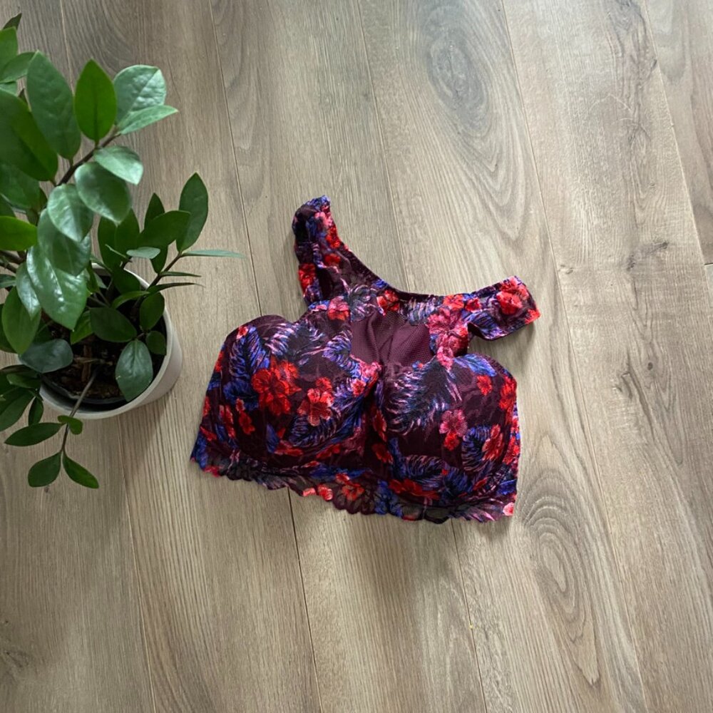 PINK Victoria's Secret Burgundy High Neck Floral Push-Up Bralette